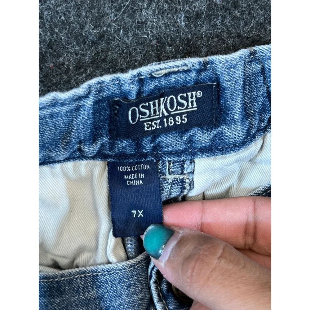Vintage 90s OshKosh Bgosh Kids Cargo Jeans Blue Denim Wide Leg Faded Size 7X